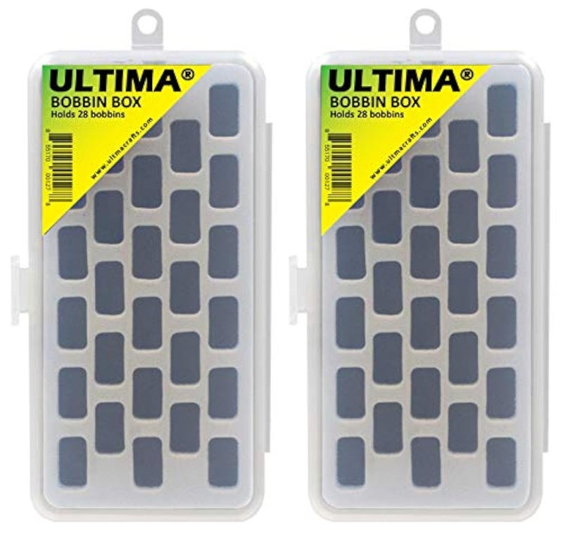 Ultima Bobbin Cases, Two Pack â€“ Two Plastic See Through Bobbin Storage Boxes â€“ Each Bobbin Holder Holds 28 Class-15 (SA156) Bobbins - Image 1
